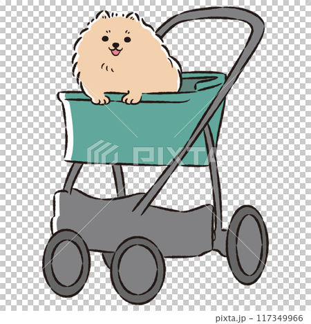 犬が乗ったペットカートの手描きイラスト 犬が乗ったペットカートの手描きイラスト 117349966