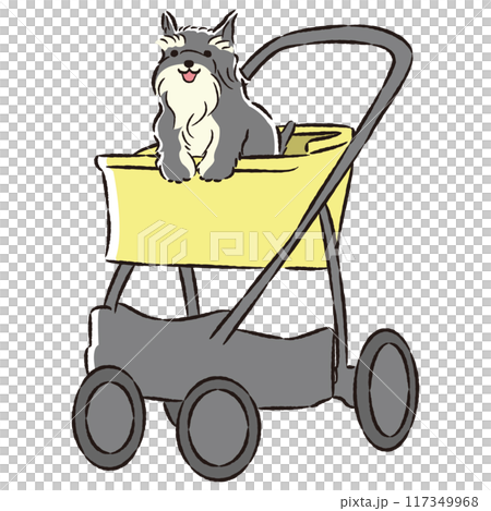 犬が乗ったペットカートの手描きイラスト 犬が乗ったペットカートの手描きイラスト 117349968