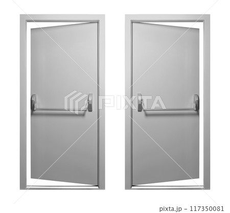 Emergency exit grey two door. Push bar and rail for panic exit Emergency exit grey two door. Push bar and rail for panic exit 117350081
