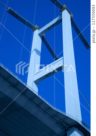 Magnificent Bosphorus bridge connecting the Asian and European sides, bottom view detail, Istanbul Turkey Magnificent Bosphorus bridge connecting the Asian and European sides, bottom view detail, Istanbul Turkey 117350093