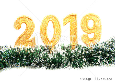 photo of golden decorative number 2019 isolated on the white 117350328
