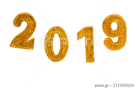 photo of golden decorative number 2019 isolated on the white 117350329