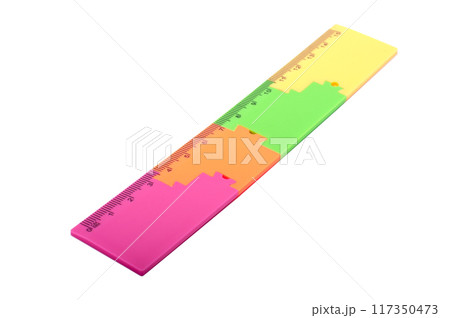 colorful plastic ruler in different color isolated on the white 117350473