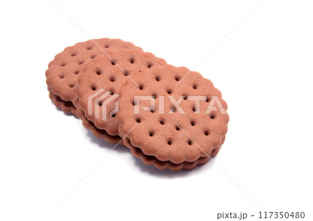 tasty sandwich cookies isolated on the white 117350480