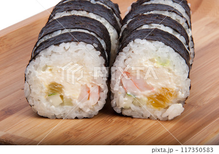 tasty sushi roll on the white background 117350583