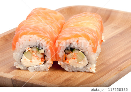 tasty sushi roll on the white background tasty sushi roll on the white background 117350586