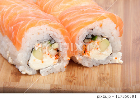 tasty sushi roll on the white background tasty sushi roll on the white background 117350591
