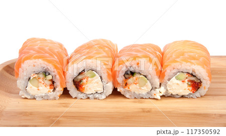 tasty sushi roll on the white background tasty sushi roll on the white background 117350592