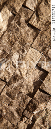 Cutting beige organic marble wall rectangular, seamless lined up 117351713