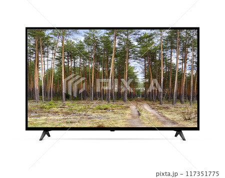 Modern oled tv with forest country road on screen wallpaper Modern oled tv with forest country road on screen wallpaper 117351775