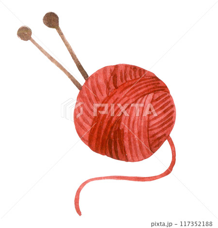 a ball of wool for knitting and knitting needles. simple watercolor drawing, clipart. a ball of wool for knitting and knitting needles. simple watercolor drawing, clipart. 117352188
