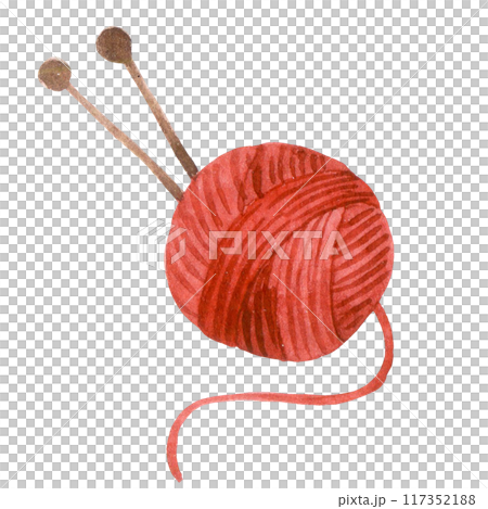 a ball of wool for knitting and knitting needles. simple watercolor drawing, clipart. a ball of wool for knitting and knitting needles. simple watercolor drawing, clipart. 117352188