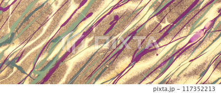 Abstract fluid art background light beige and bronze colors. Acrylic painting with purple and green lines 117352213