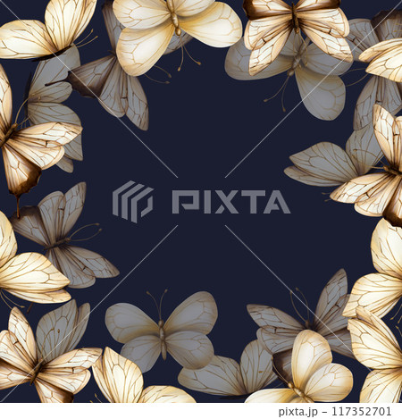 Frame, template with boho butterflies. Watercolor hand drawn beige insect clipart isolated on background. Botanical and wedding illustration. For designers, invitations, decoration, postcards, Frame, template with boho butterflies. Watercolor hand drawn beige insect clipart isolated on background. Botanical and wedding illustration. For designers, invitations, decoration, postcards, 117352701