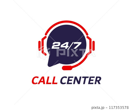 Call center, customer support service symbol. Isolated vector icon of dark speech bubble with headset, symbolizing noctidial hotline communication, assistant help and live interaction with clients 117353578