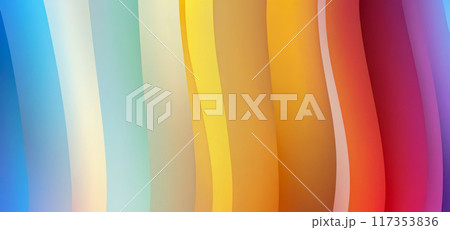 Abstract rainbow background featuring smooth flowing curves in spectrum of colors, dynamic designs, creative backgrounds, visual art projects, diversity in advertising or promotional material 117353836