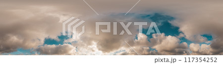 Sunset sky with bright glowing pink Cumulus clouds. Seamless spherical HDR 360 panorama. Full zenith or sky dome in 3D, sky replacement for aerial drone panoramas. Climate and weather change. Sunset sky with bright glowing pink Cumulus clouds. Seamless spherical HDR 360 panorama. Full zenith or sky dome in 3D, sky replacement for aerial drone panoramas. Climate and weather change. 117354252