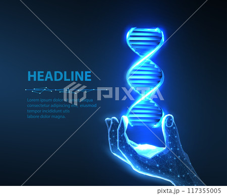 DNA fragment in digital hand. 117355005