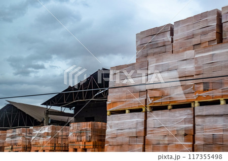 Warehouse of hollow ceramic bricks. Warehouse of hollow ceramic bricks. 117355498