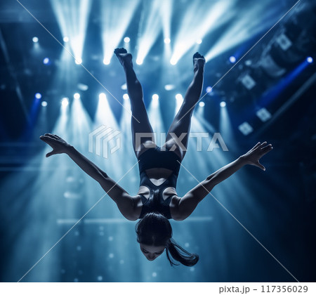 ムーンサルトを決める体操競技の女子選手 ムーンサルトを決める体操競技の女子選手 117356029