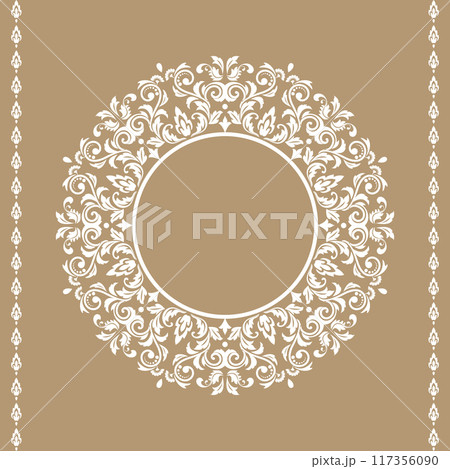 Decorative frame Elegant vector element for design in Eastern style, place for text. Floral beige and white border. Lace illustration for invitations and greeting cards Decorative frame Elegant vector element for design in Eastern style, place for text. Floral beige and white border. Lace illustration for invitations and greeting cards 117356090