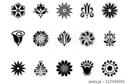 Flowers icon set. Flowers isolated on transparent background. Flowers in modern simple. Cute round flower plant nature collection. Vector illustrator 117356091