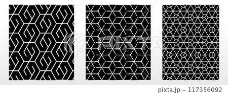 Geometric set of seamless black and white patterns. Simple vector graphics. 117356092