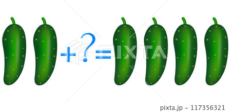 Action relationship of addition, examples with cucumbers. Educational game for children. 117356321