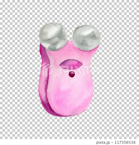 Spa bath face massager watercolor illustration. Hand drawn female body and face element for self skin treatment, clipart for welness, spa salon decor. Poster, business card design. 117356538