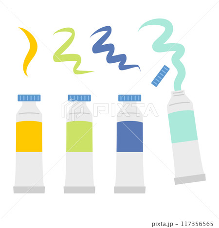 Paint tubes cartoon icon set illustration in flat style. Drawing tools. Vector illustration 117356565