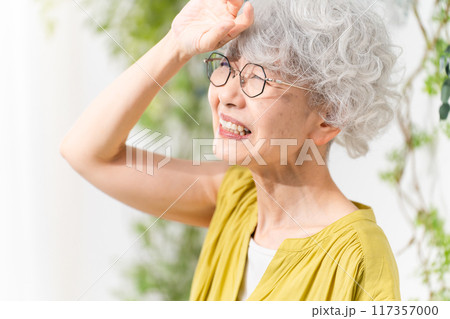 黄色いワンピースを着ているシニア女性 黄色いワンピースを着ているシニア女性 117357000
