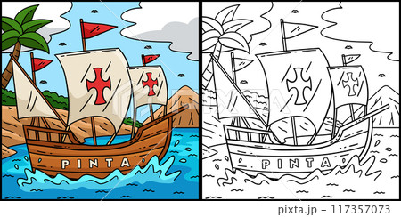 Columbus Day Pinta Ship Coloring Page Illustration Columbus Day Pinta Ship Coloring Page Illustration 117357073