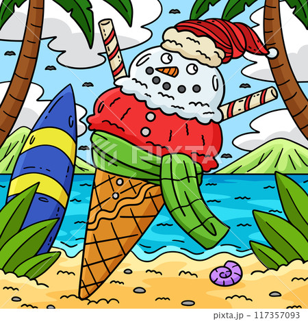 Ice Cream Snowman Cone Colored Cartoon  117357093