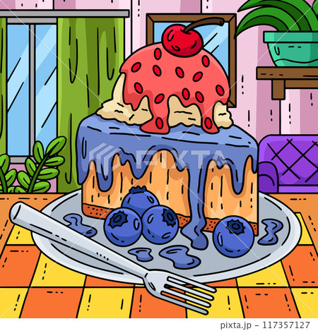 Ice Cream Cake Colored Cartoon Illustration 117357127