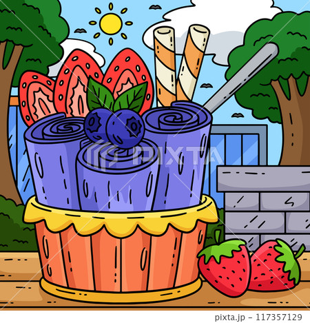 Ice Cream Roll Colored Cartoon Illustration Ice Cream Roll Colored Cartoon Illustration 117357129