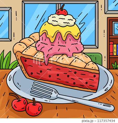 Ice Cream On Pie with Pork Colored Cartoon I Ice Cream On Pie with Pork Colored Cartoon I 117357434