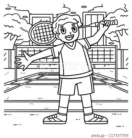 Badminton Player with Racket Coloring Page Badminton Player with Racket Coloring Page 117357705