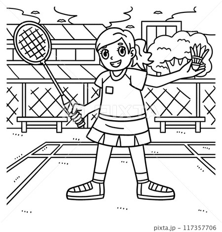 Badminton Player Racket and Shuttlecock Coloring 117357706