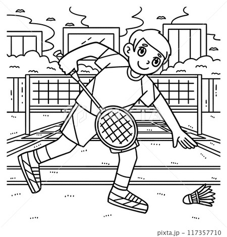 Badminton Player Picking Up Shuttlecock Coloring Badminton Player Picking Up Shuttlecock Coloring 117357710