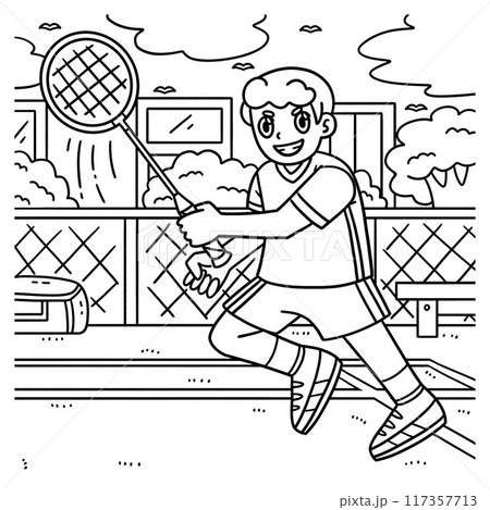 Badminton Player Swinging Racket Coloring Page Badminton Player Swinging Racket Coloring Page 117357713