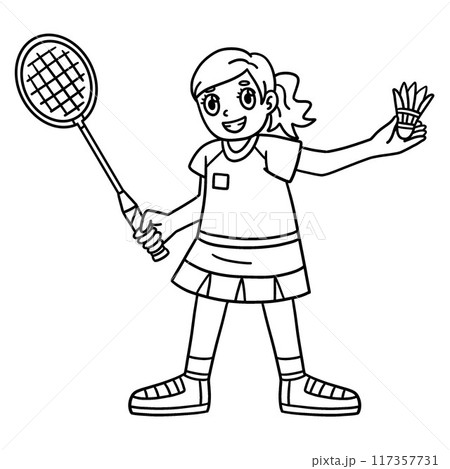 Badminton Player Racket and Shuttlecock Isolated  117357731