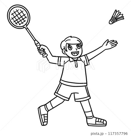 Badminton Player Bracing for Shuttlecock Isolated Badminton Player Bracing for Shuttlecock Isolated 117357796