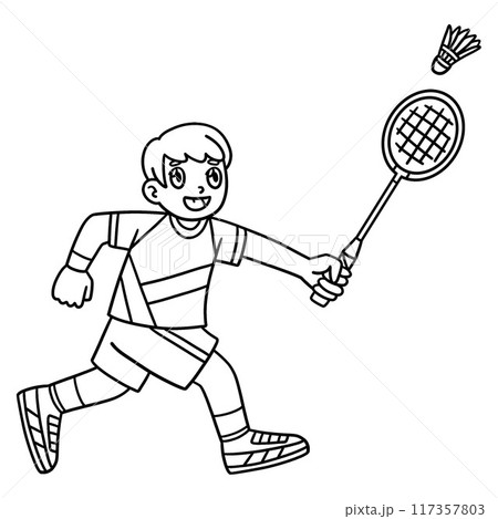 Badminton Player Chasing Shuttlecock Isolated  117357803