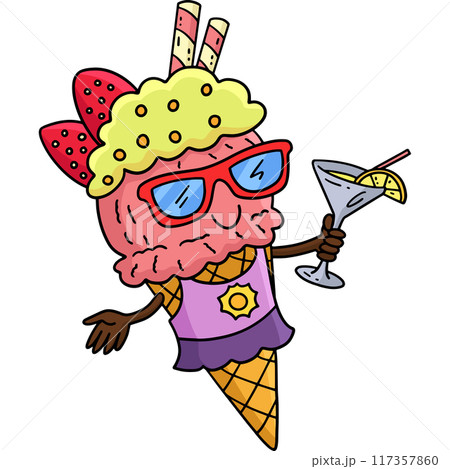 Ice Cream with Sunglasses Cartoon Colored Clipart Ice Cream with Sunglasses Cartoon Colored Clipart 117357860