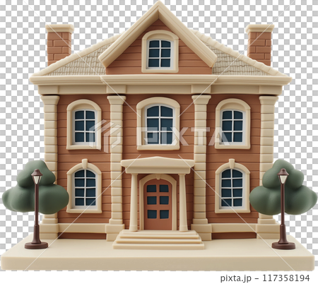 3d cartoon house with a wooden door 117358194