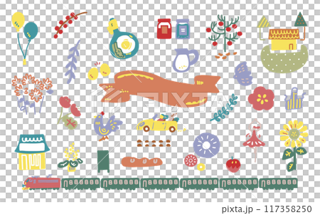 夏から秋へ移る季節のイメージ　アイコン　セットストックイラスト素材 117358250