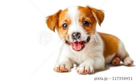 (透過PNG) 無邪気な子犬の目、ソフトフォーカス、暖かく居心地の良い雰囲気 117358451