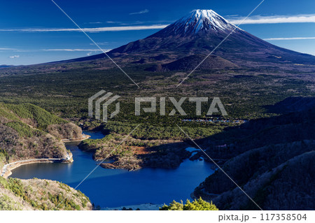 精進峠帰ら見る精進湖と富士山 117358504