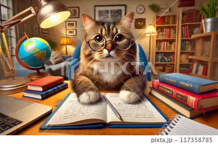 勉強する猫 117358785