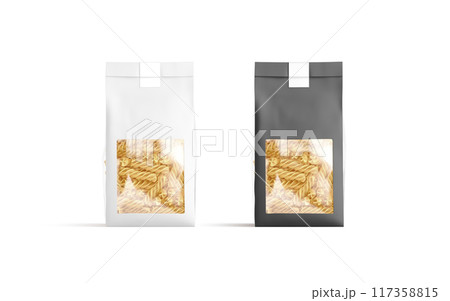 Blank black and white paper transparent pack fusilli pasta mockup Blank black and white paper transparent pack fusilli pasta mockup 117358815